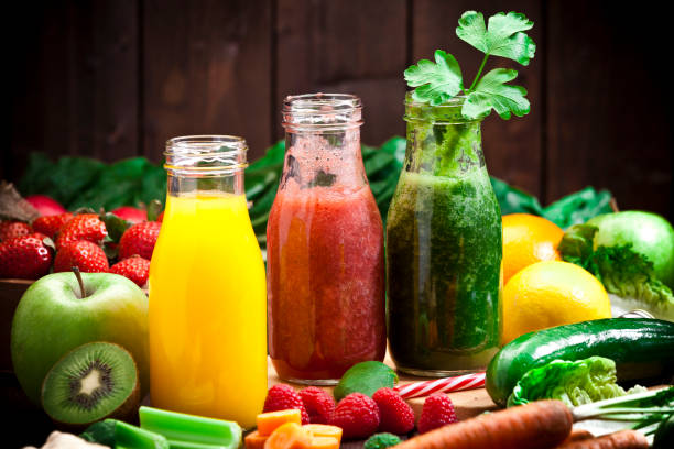 Healthy lifestyle with fresh juices and vibrant plant-based nutrition